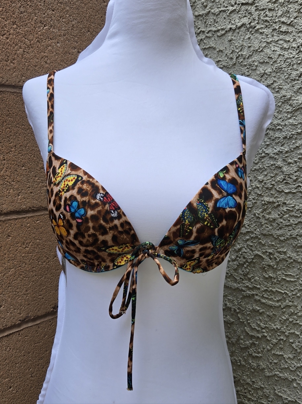 Tezenis Leopard & Butterfly Print Push-Up Bikini Top - Brown, Blue, Yellow